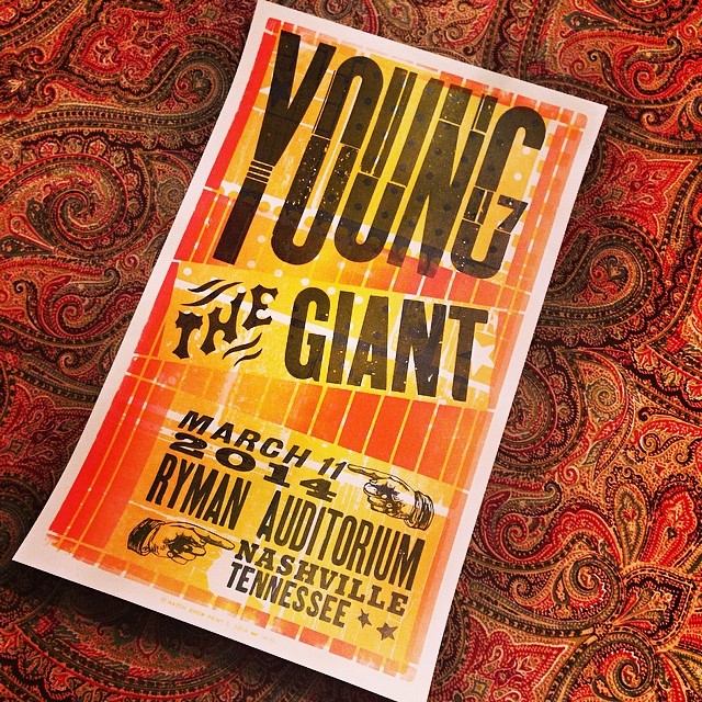 Hatch Show Print from last night's Young the Giant concert @TheRyman. Those guys are the real deal and put on a great show.