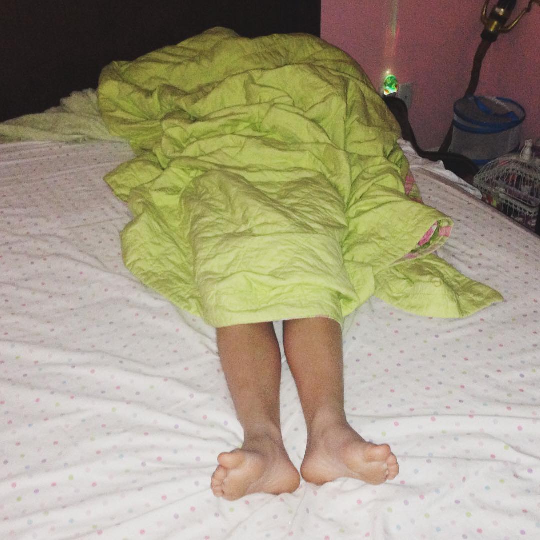 This is what I found when I went in to wake up Kate this morning. Unfortunately, she was quite under the weather when she emerged from this footless cocoon. Glad we made it trough Nutcracker yesterday before it hit. #family #ballet