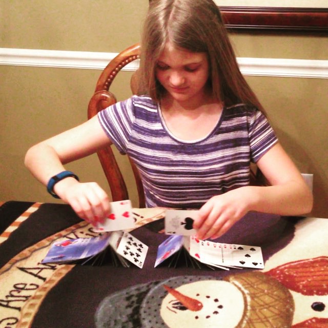 Kate with the no-hand flip+ card trick. #cardshark #family