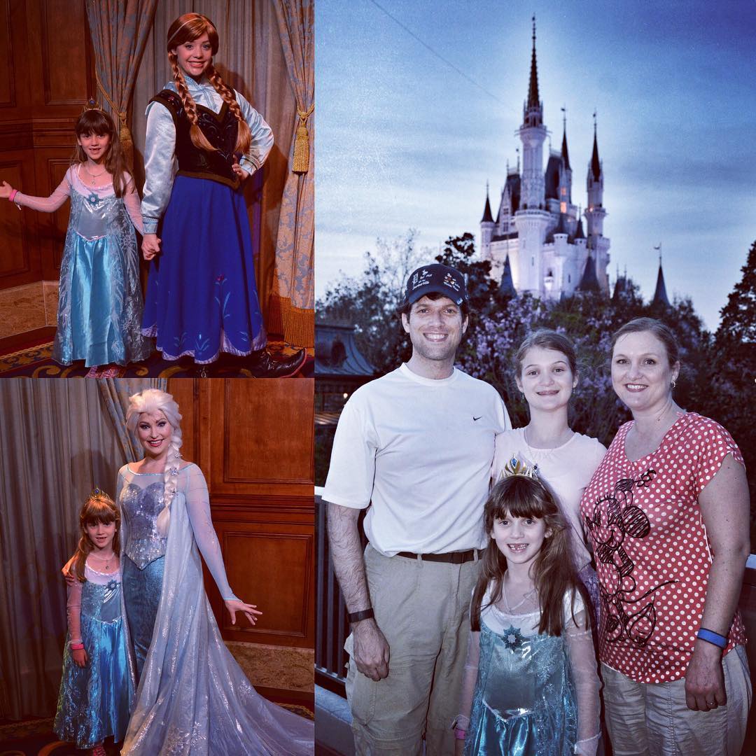 Nighttime at Magic Kingdom on Day 4. Love that we got Sara an Elsa / Elsa and Anna / Elsa picture. #Disney #family #travel