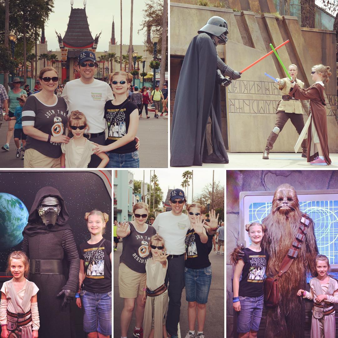 Day 5 was a #StarWars kinda day at #Disney Hollywood Studios with "Baby Rey" Sara, "Princess Leia" Kate, and "BB-8" Mama. Love it!!!