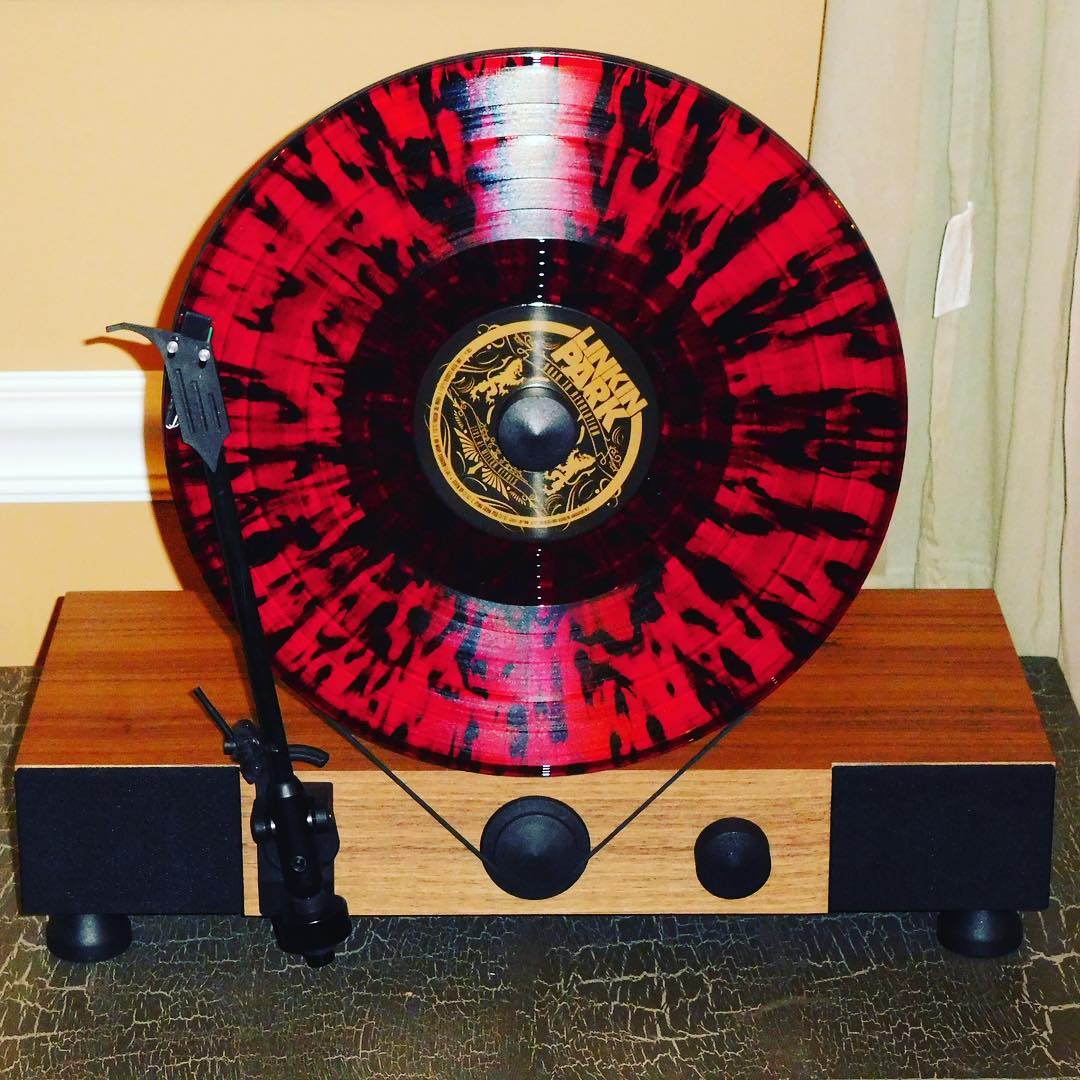 My favorite #vinyl design from Record Store Day 2016 is this red and black splatter from Linkin Park: Road to Revolution. It looks especially great on my @gramovox #floatingrecord player. #rsd16 #mygramovox #music