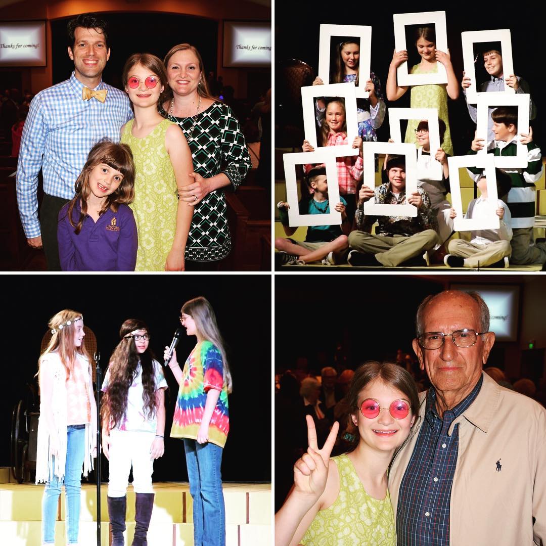 From last week...Kate in the LAMS 5th Grade Play, "A Walk Through Time." She was a hippie and Mrs Brady from "The Brady Bunch." #family