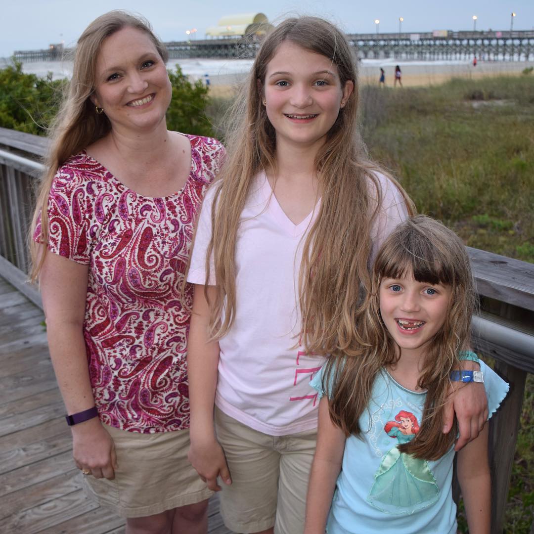 My beautiful girls just before our walk on the beach last night. #family #vacation #nofilter