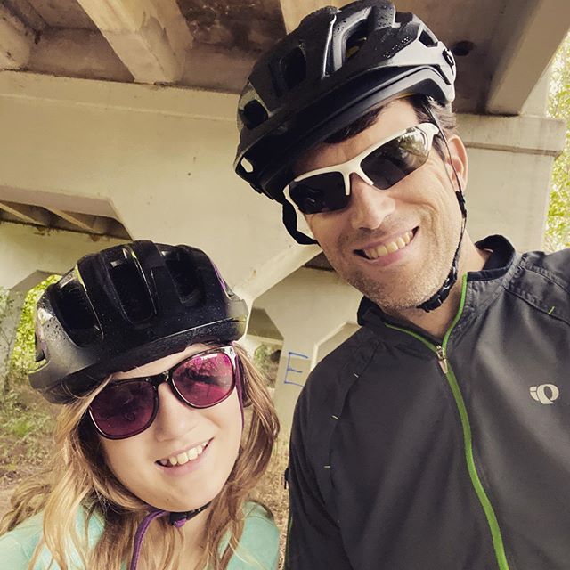 Got in a little shakeout ride with this cutie after my 20-mile run this morning. Unfortunately we had to take shelter under this bridge for a bit, because we got caught by an unexpected shower. #family #biking