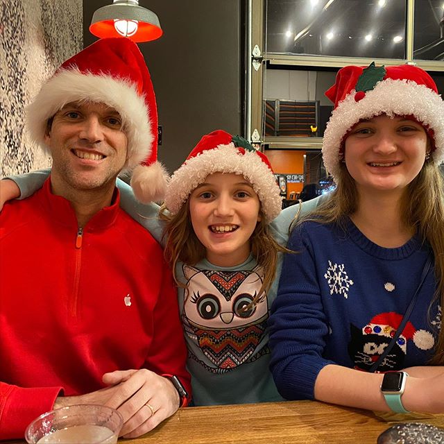 The best way to spread Christmas cheer is by wearing Santa hats at Blaze Pizza for all of to see! #family #pizza @blazepizza