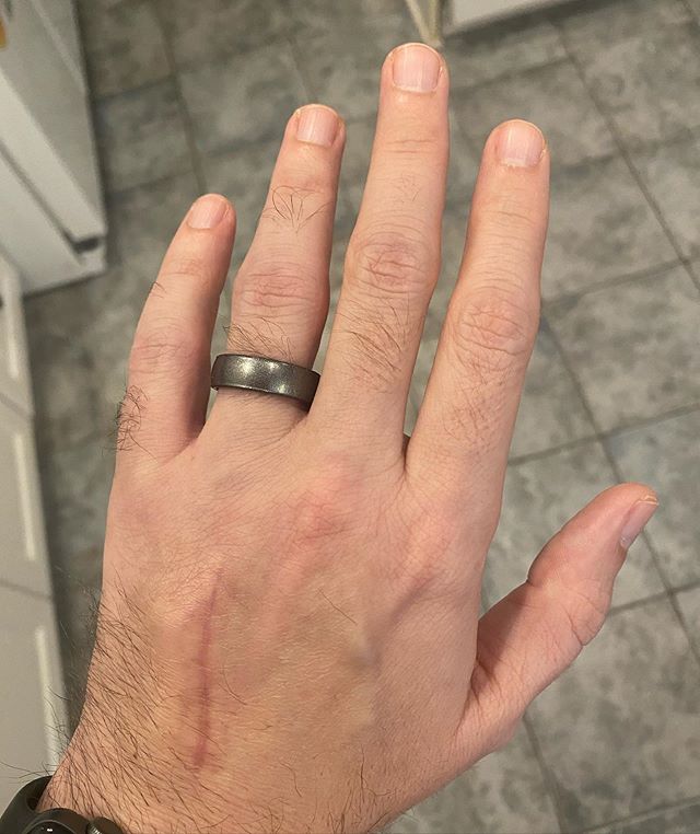 Have a wedding band on my finger for the first time since Jan 2. This “temporary” one is double the size of my original that I wore for more than 22 years without taking it off. #weddingband #family