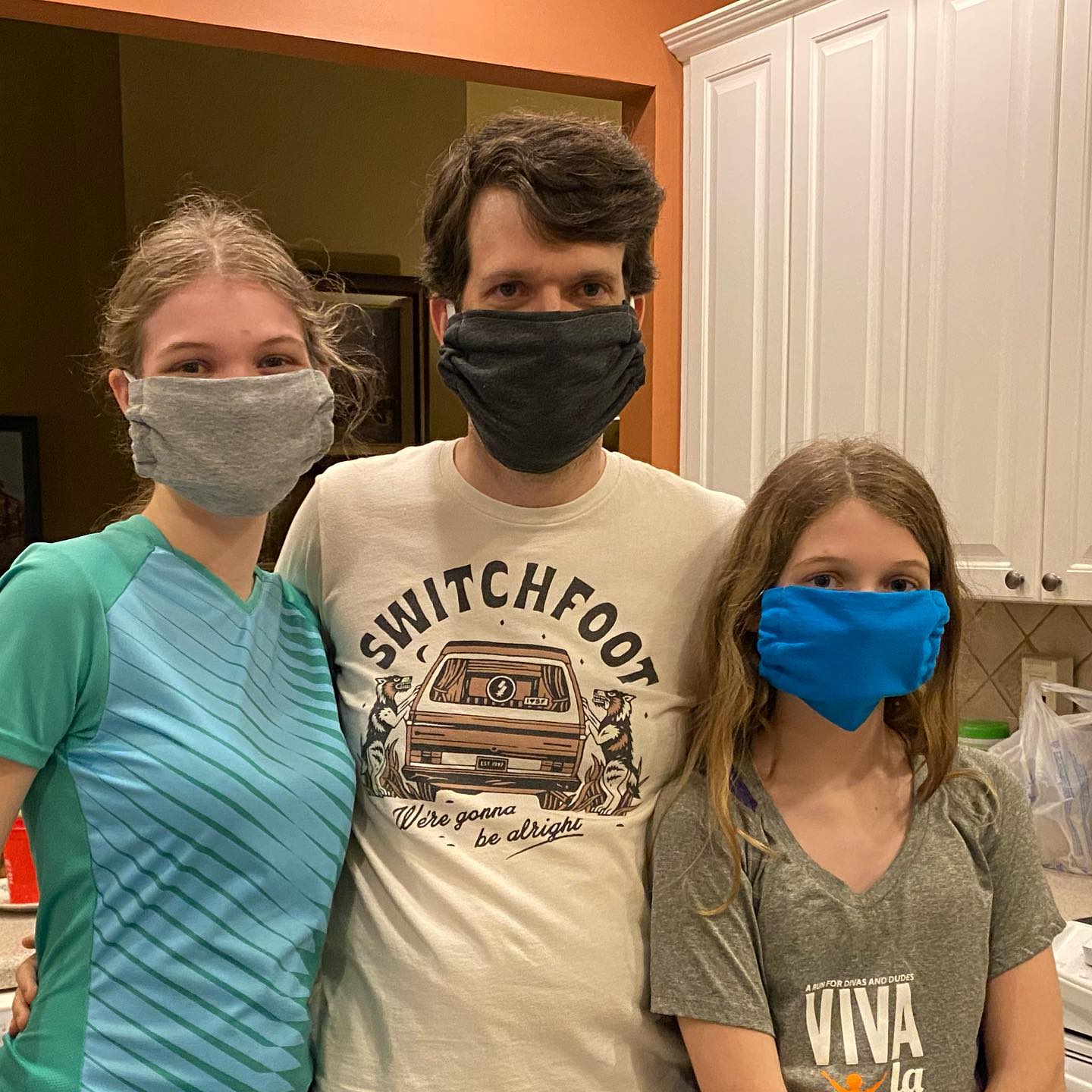 New masks made by Olivia using a 70-year-old Singer sewing machine. #family #covid19