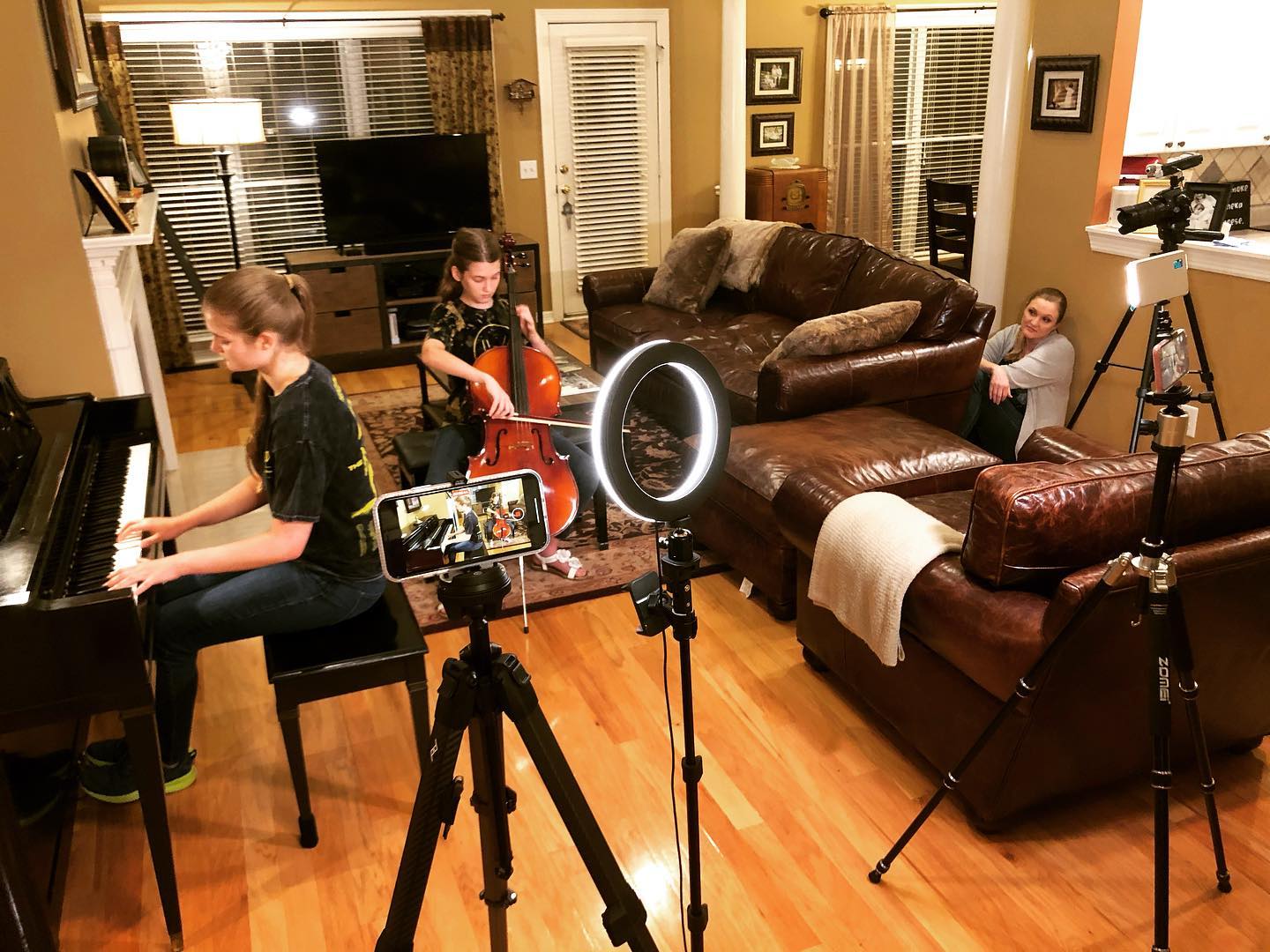 Behind the scenes at the latest music recording for Kate and Sara. I’m definitely biased, but this one is special and will debut Sunday on my YouTube channel (link in bio). #family #music #piano #cello