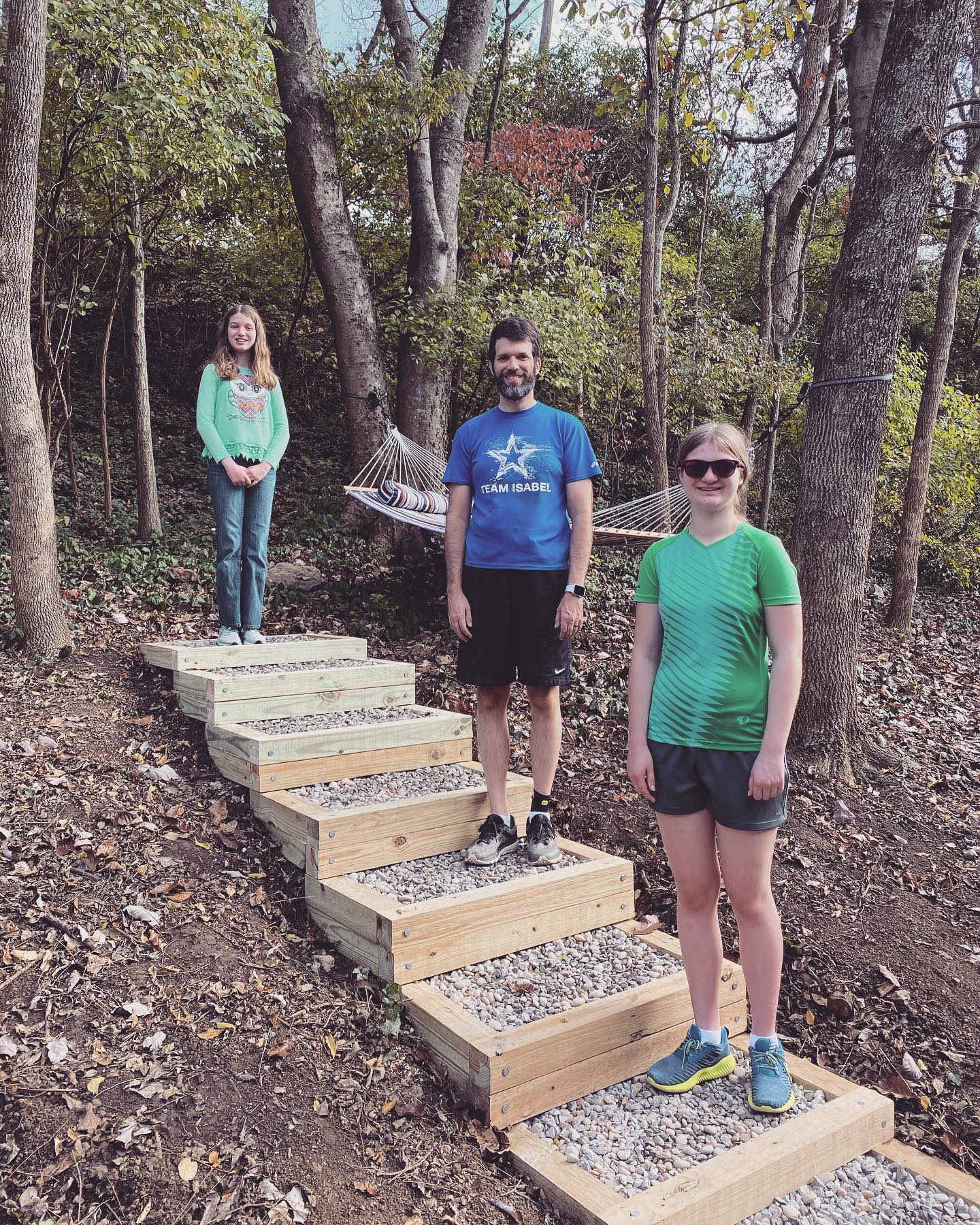 It took parts of five weekends, but we finally finished our big project to build steps up to our hammock. It was really tough, but I enjoyed getting to do it with my girls!! #family