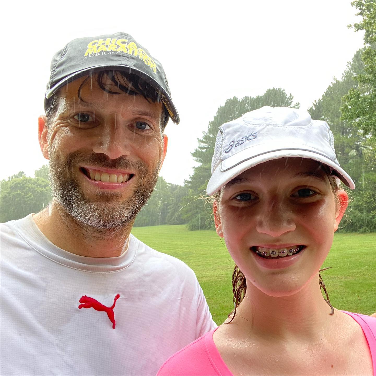 Two drowned rats after a 5-mile run in the driving rain, some of it in ankle-deep water…Sara’s longest run yet! Before that I got in 11.5 miles with Brian and now time to get cleaned up and ready for Kate’s performance with the Williamson County Community Band. #family #running