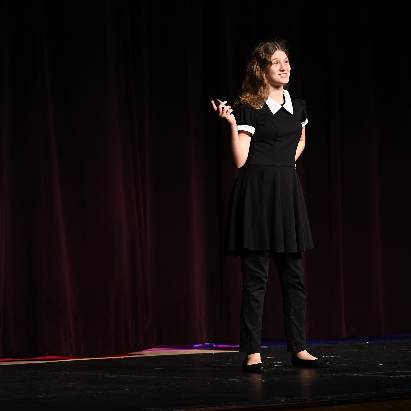 Pictures of Sara from today’s performances of “15 Reasons NOT to be In a Play” by Lipscomb Academy’s 7 & 8th grade theater class. Love watching her perform!